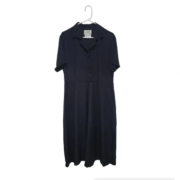Flax by Jeanne Engelhart Women's Vintage Short Sleeve
Midi Dress Pockets Black L - Picture 7 of 16
